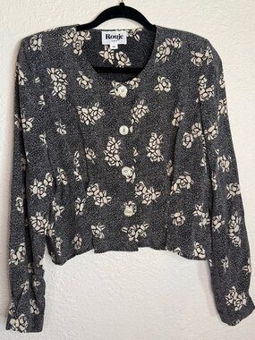 Rouje Black and Cream Floral Button-Up Blouse